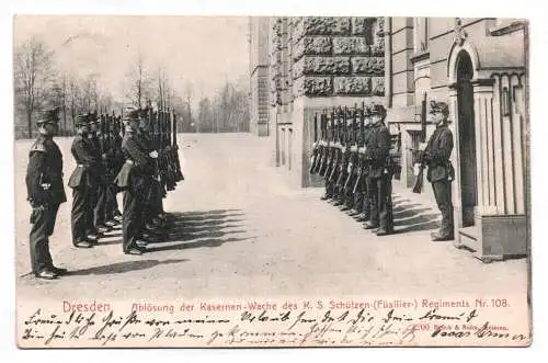 Litho Ak Dresden Ablösung Kasernen Wache K S Schützen Füsilier Regiment 1908