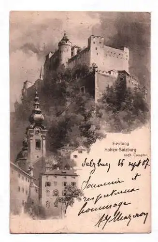 Litho Ak Festung Hohen Salzburg nach Compton1907 Österreich