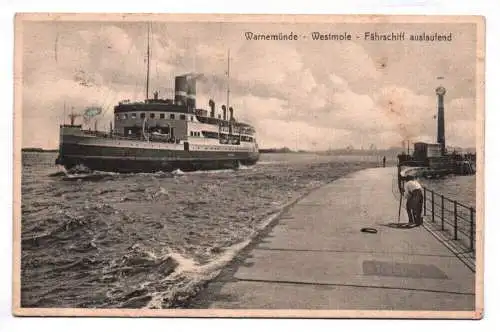 Litho Ak Warnemünde Westmole Fährschiff auslaufend 1929