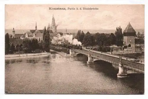 Litho Ak Konstanz Partie bei der Rheinbrücke 