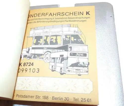 BVG Fahrschein Klemmmappe Sonderfahrschein 1987 Umsteigefahrschein Berlin