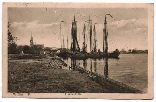 Ak Wollin Pommern Fischerflotte 1922