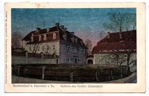 Ak Berthelsdorf Herrnhut Schloss des Grafen Zinsendorf Lunakarte 1917