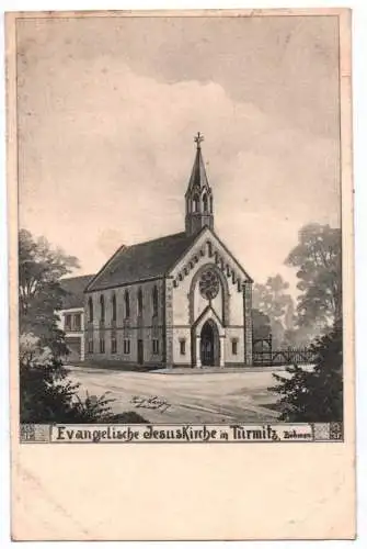 Litho Ak Türmitz Böhmen evangelische Jesuskirche um 1910