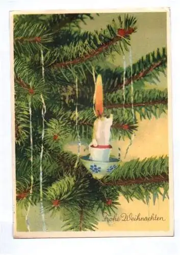 Künstler Ak Kerze auf Weihnachtsbaum Lametta Frohe Weihnachten 1952