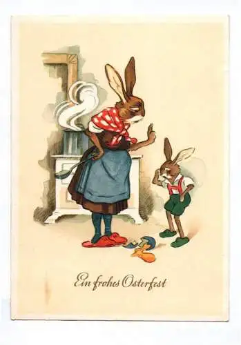 Ak Mutter Hase schimpft Ein frohes Osterfest 1954 vermenschlicht