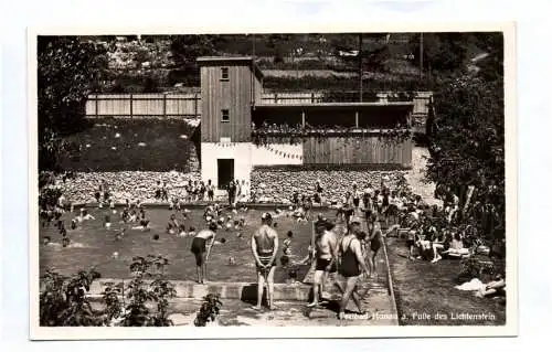 Echtfoto Ak Freibad Honau am Fuße des Lichtenstein