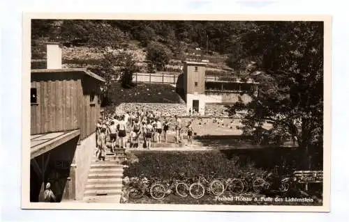 Ak Freibad Honau am Fuße des Lichtenstein