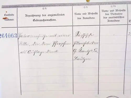 Kaiserliches Patent Eintragung Krantz u Co Bautzen Pulverfabrik Patrone 1905