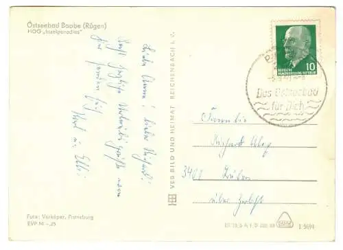 Ak Ostseebad Baabe Rügen HOG Inselparadies 1969 Stempel