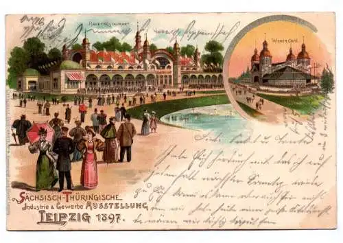 Litho Ak Sächsisch Thüringische Ausstellung Leipzig 1897  1905