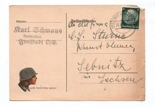 Feldpostkarte 1942 Freistadt Ober Schlesien Sturmsoldat