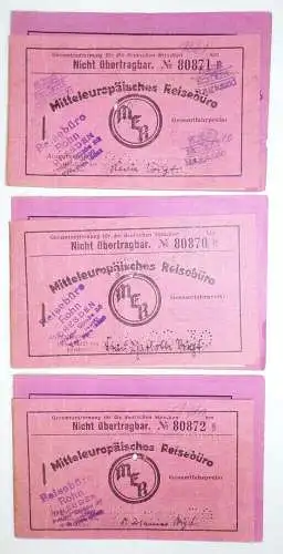 3 x Fahrschein Heft MER Mitteleuropäisches Reisebüro 1930 