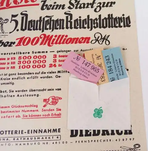 Reklame Blatt Deutsche Reichslotterie 1941 Lose Lotterie