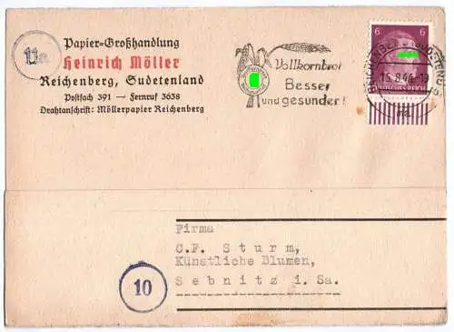 Drucksache 1944 Heinrich Möller Reichenberg Sudeten Stempel Randstück