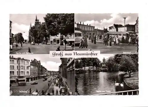 Ak Gruß aus Neumünster Kuhberg Rathaus Bahnhof 1961