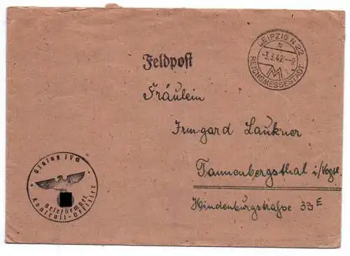Feldpostbrief Stalag IV G Kontroll Offiziere 1942 M Stammlager IV G Leipzig Ost 