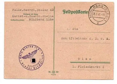 Feldpost Karte Stalag IV B 1941 Mühlberg Elbe Gruppe Verwaltung Stempel