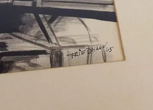 Friedmann 1965 Zeichnung Tatra 141 LKW Brücke im Bau Brückenbau DDR 
