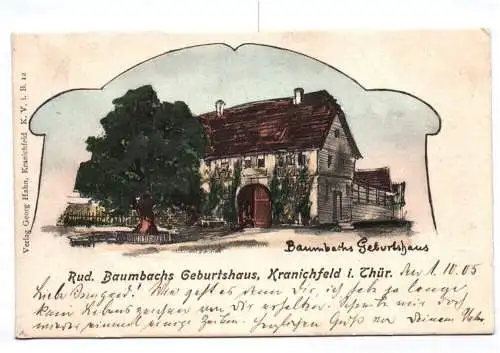 Litho Ak Kranichfeld Thüringen Baumbachs Geburtshaus 1905