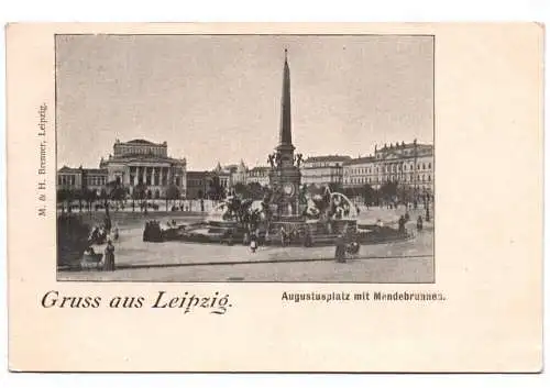Ak Gruss aus Leipzig Augustusplatz mit Mendebrunnen 