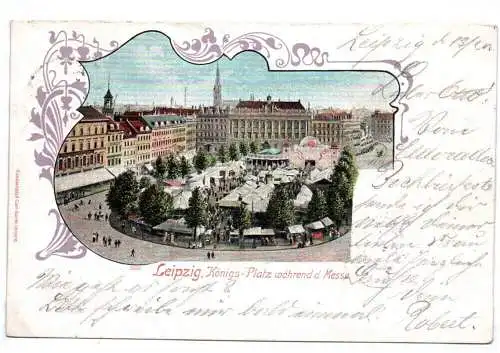 Litho Ak Leipzig Königsplatz während der Messe 1901 Jugendstil