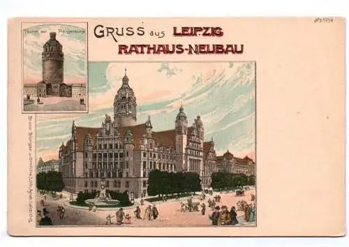 Litho Ak Gruss aus Leipzig Rathaus Neubau um 1900 
