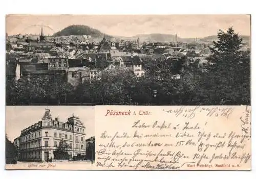 Litho Ak Pössneck Thüringen Hotel zur Post 1903 
