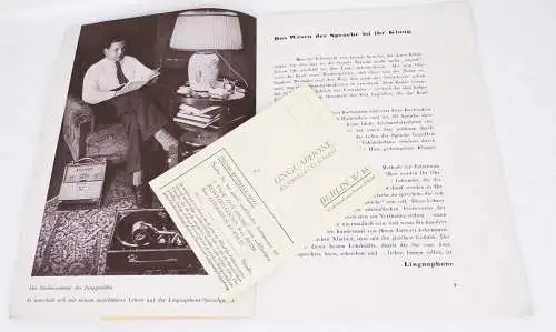 Linguaphone Sprachstudium durch Schallplatten 1930 er Reklame Sprachkurs Schella