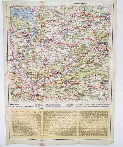 Shell Straßenkarte 9 Grenzmarl Pommern um 1930 Landkarte map