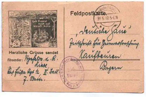 Feldpost Karte 1917 mit Bild Geh Franzl  FAR Nr 12