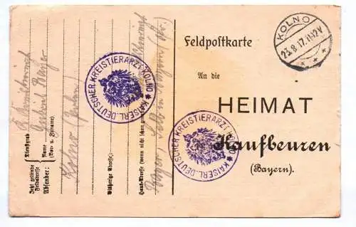 Feldpostkarte Stempel Kaiserlicher Deutscher Kreistierarzt Kolno Polen 1917