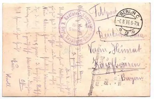 Foto Ak Friedhof Stempel 3 Radfahrer Kompanie Bayern Kavallerie Division 1916