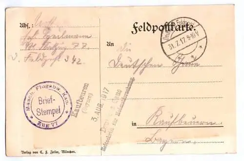 Feldpostkarte Stempel Masch Flugabwehr Kan Zug 77 Flak 1917