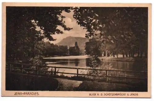 Ak Jena Paradies Blick auf die Schützenbrücke und Jenzig