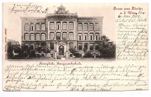 Litho Ak Gruss aus Höxter an der Weser kgl Baugewerkschule 1902