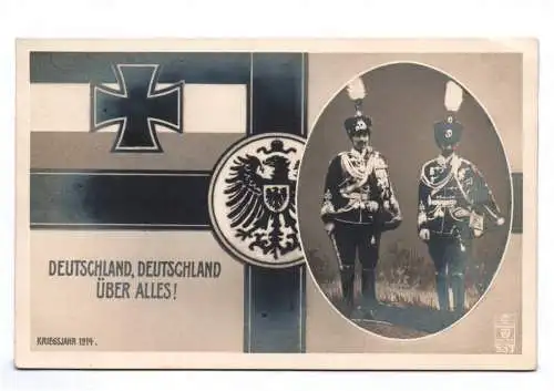 Patriotik Ak Kaiser Wilhelm u Kronprinz Totenkopf Husar 1914