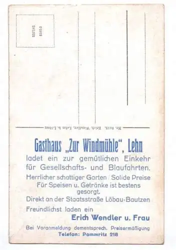 Ak Löbau Lehn Gasthaus zur Windmühle Gartenrestaurant Werbung