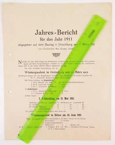 Jahres Bericht 1911 Hirschberg Schlesien 1911 Fahrrad Radfahrer Klub Fernfahrt