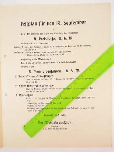 Dokument Lissa Schlesien 1909 Gausaalfest Deutscher Radfahrer Bund