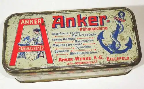 Jugendstil Blechdose Anker Nähmaschie Bielefeld um 1910