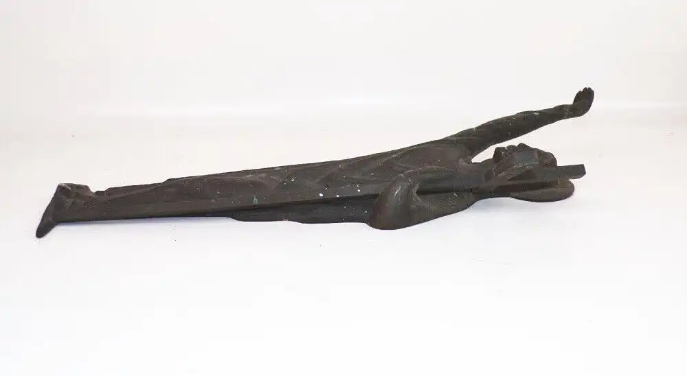 Alter Messing Jesus Wandrelief grüßend mit Kreuz Christentum  3