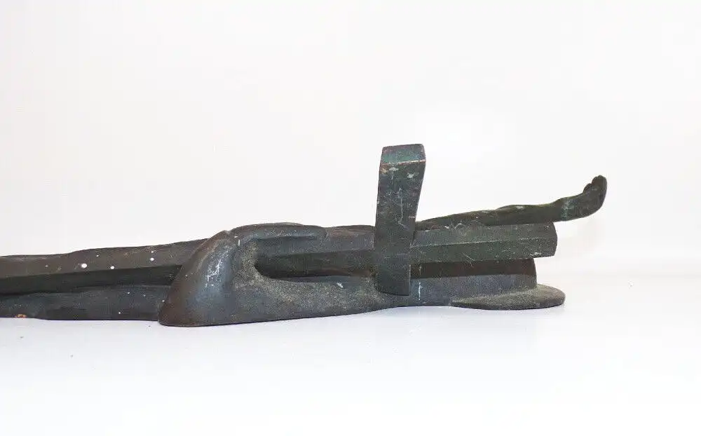 Alter Messing Jesus Wandrelief grüßend mit Kreuz Christentum  5