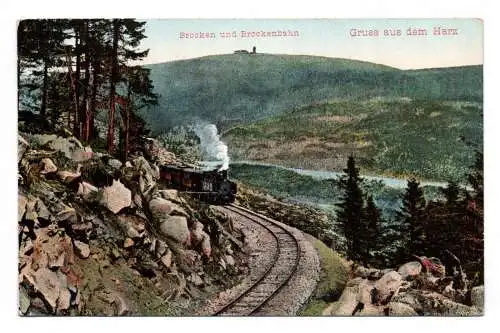 Ak Brocken und Brockenbahn Gruss aus dem Harz 1909