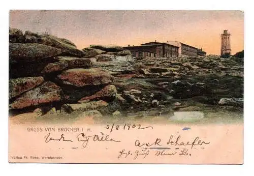 Litho Ak Gruss vom Brocken im Harz 1902