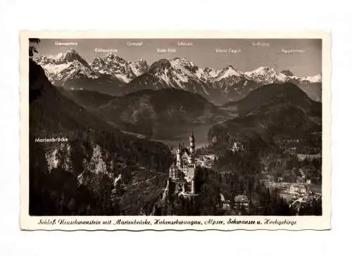 Foto Ak Schloß Neuschwanstein mit Marienbrücke Hohenschwangau Alpsee 1955