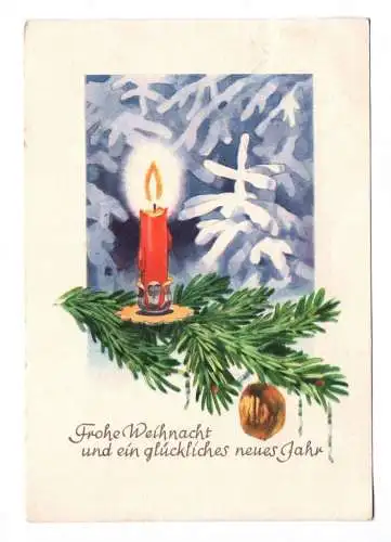 Künstler Ak Frohe Weihnacht und ein glückliches neues Jahr Kerze Zweig 1957