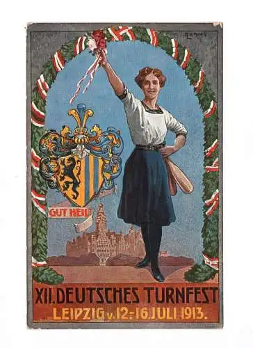 Künstler Ak Deutsches Turnfest Leipzig 1913 Nr. 6 Herzlich Willkommen