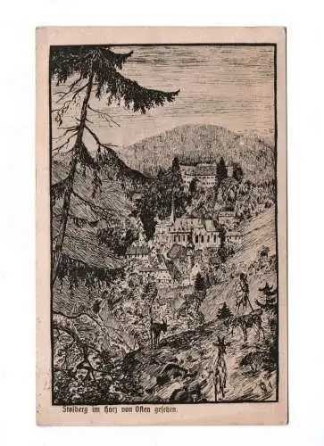 Künstler Ak Stolberg im Harz vom Osten gesehen 1924