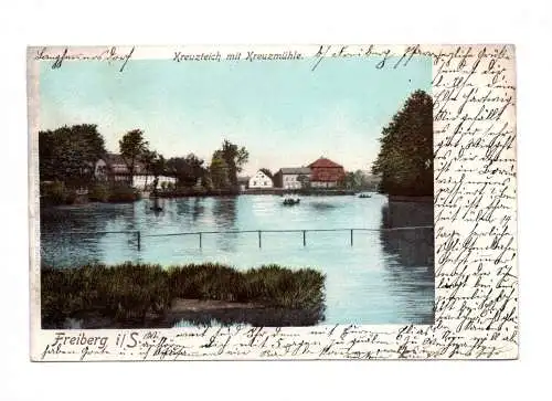 Litho Ak Kreuzteich mit Kreuzmühle Freiberg in Sachsen 1905